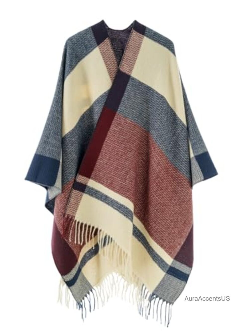 Women's Faux Cashmere Shawl Wrap Open Front Poncho Cape Cardigan